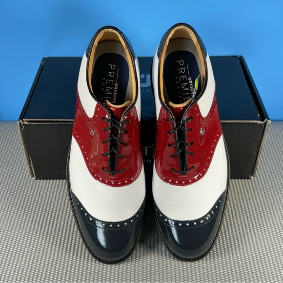 FootJoy DryJoys Premiere Series Wilcox Oxford Golf Shoes NEW Men red/white/navy - Picture 2 of 5